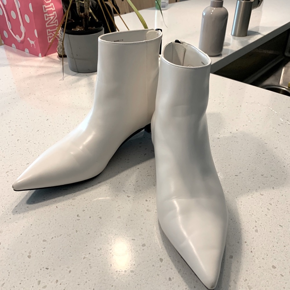 Charles and Keith kitten heel white boots
